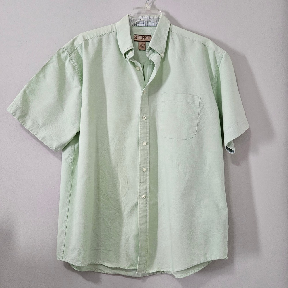 Sun‎ River Mens Mint Green Short Sleeve Button Down Cotton Shirt Large L
